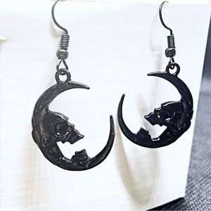 Earrings Skull in the Crescent Moon Goth Witchy Jewelry Celestial Grunge Punk